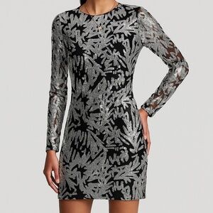 Aqua Black & Silver Sequin Long Sleeve Mini Dress – Bloomingdale’s 🆕🏷️